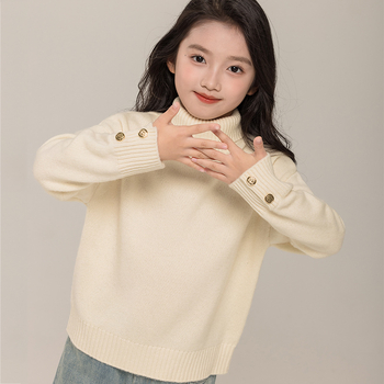 Gyerekeknek 100% gyapjú garbónyakú téli pulóver, koreai minimalista stílusban, 8 év felett