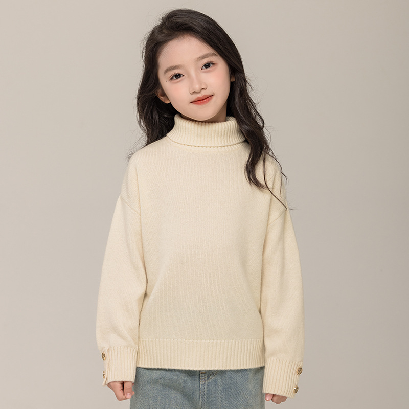 Gyerekeknek 100% gyapjú garbónyakú téli pulóver, koreai minimalista stílusban, 8 év felett
