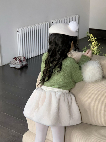 Dievčenský sveter v kórejskom štýle so slučkovou priadzou, dlhé rukávy, okrúhly výstrih, fleece pletenina, 55% polyester