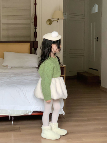 Dievčenský sveter v kórejskom štýle so slučkovou priadzou, dlhé rukávy, okrúhly výstrih, fleece pletenina, 55% polyester