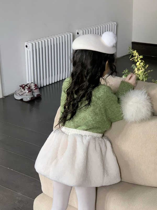 Dievčenský sveter v kórejskom štýle so slučkovou priadzou, dlhé rukávy, okrúhly výstrih, fleece pletenina, 55% polyester