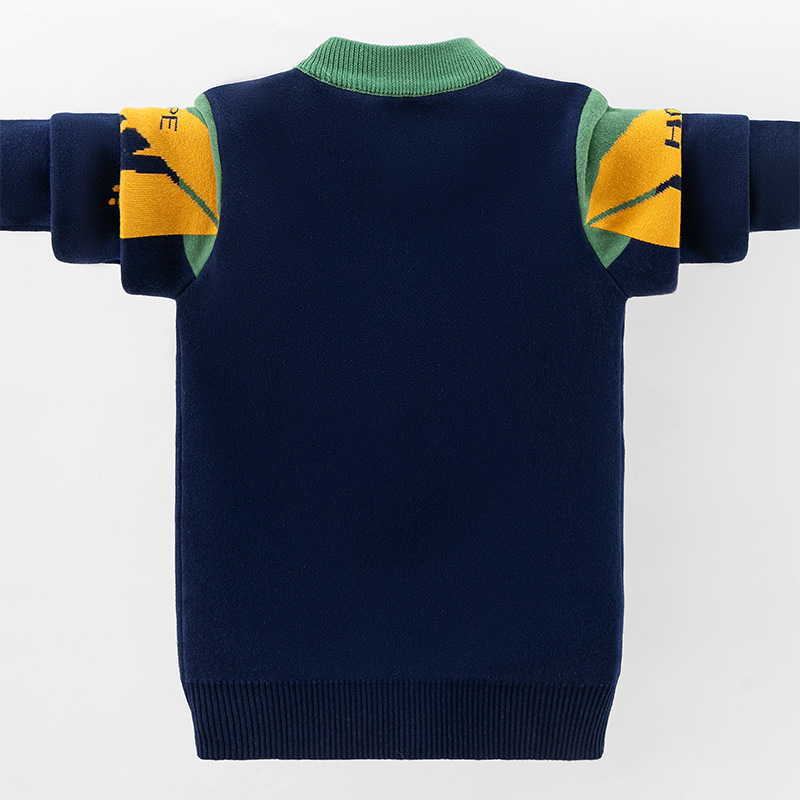 Pulover tricotat pentru copii - gros, stil coreean, cu model litere, amestec bumbac-poliester, pentru vârsta 3-8 ani