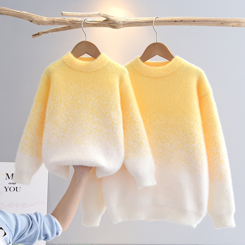 Pulover tricotat pentru copii | Vârsta 3–8 ani (100–140 cm), țesătură Mink velvet, material principal Mink hair 39.9%, guler rotund, mâneci lungi