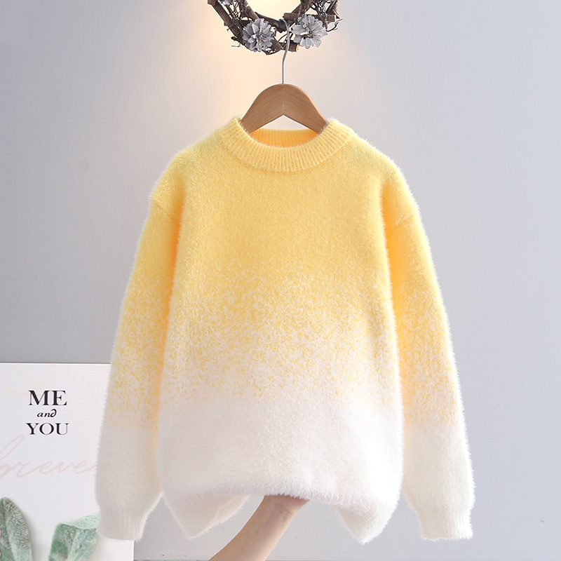 Pulover tricotat pentru copii | Vârsta 3–8 ani (100–140 cm), țesătură Mink velvet, material principal Mink hair 39.9%, guler rotund, mâneci lungi