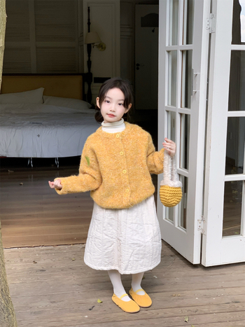 Dječji kardigan za djevojčice, korejskog stila, debeli pleteni, pamuk-akril smjesa, jednoredno kopčanje