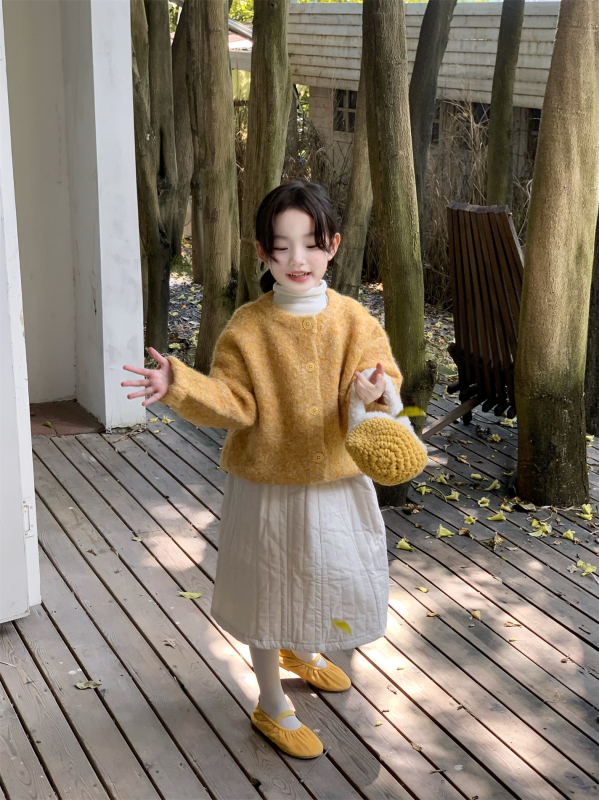 Dječji kardigan za djevojčice, korejskog stila, debeli pleteni, pamuk-akril smjesa, jednoredno kopčanje