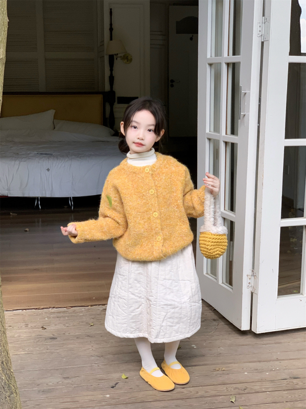 Dječji kardigan za djevojčice, korejskog stila, debeli pleteni, pamuk-akril smjesa, jednoredno kopčanje