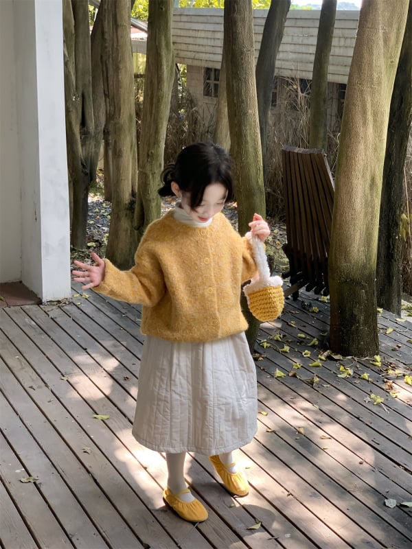 Dječji kardigan za djevojčice, korejskog stila, debeli pleteni, pamuk-akril smjesa, jednoredno kopčanje