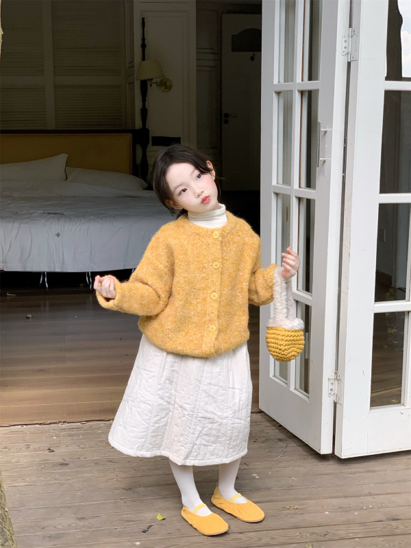 Dječji kardigan za djevojčice, korejskog stila, debeli pleteni, pamuk-akril smjesa, jednoredno kopčanje