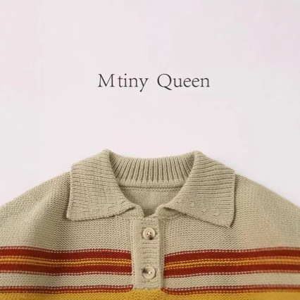 Pulover tricotat pentru copii, cu dungi, stil coreean, mâneca lungă, guler rever, 70% acrilic, pentru copii 3–8 ani, primăvară-toamnă