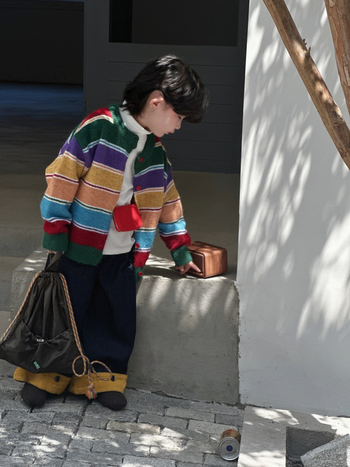 Cardigan tricotat pentru copii, stil coreean, cu dungi colorate, închidere dublă, guler rotund, mâneci lungi, unisex, pentru copii 3–8 ani