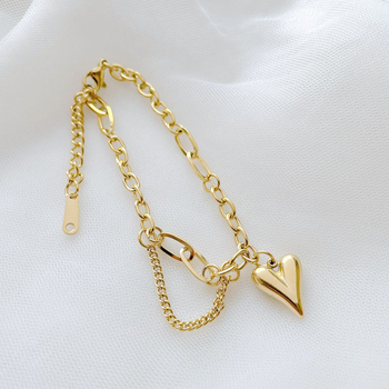 Brățară pentru femei din oțel titan cu lanț inimă, electroplacare, Jia Jiurui, stil coreean, design geometric, cadou de aniversare
