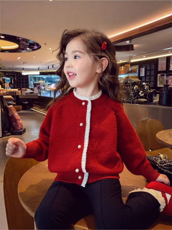 Cardigan tricotat pentru copii, cu model în dungi, țesătură fleece, mâneci lungi, guler rotund