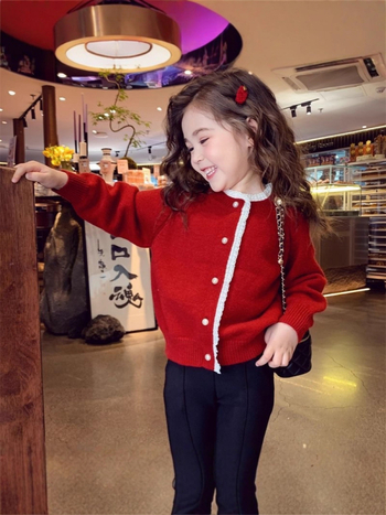 Cardigan tricotat pentru copii, cu model în dungi, țesătură fleece, mâneci lungi, guler rotund