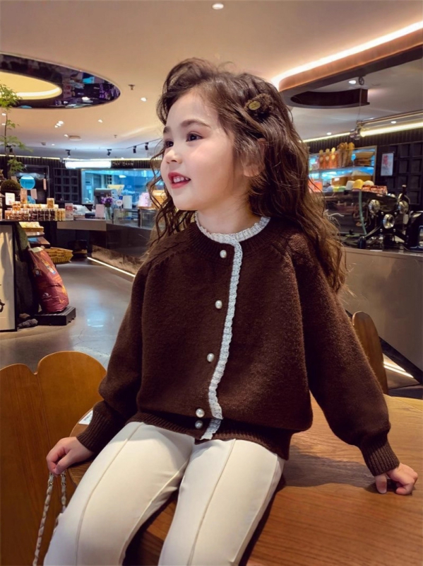 Cardigan tricotat pentru copii, cu model în dungi, țesătură fleece, mâneci lungi, guler rotund