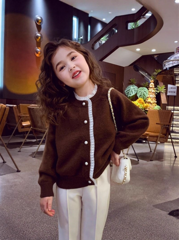 Cardigan tricotat pentru copii, cu model în dungi, țesătură fleece, mâneci lungi, guler rotund