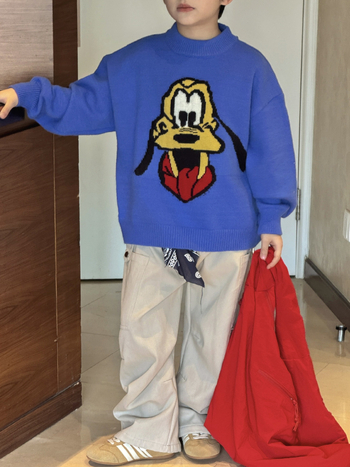 Pulover pentru copii cu model de câine desen animat, fibră acrilică, mâneci lungi, guler rotund, pentru copii 3–8 ani, iarnă-toamnă primăvară