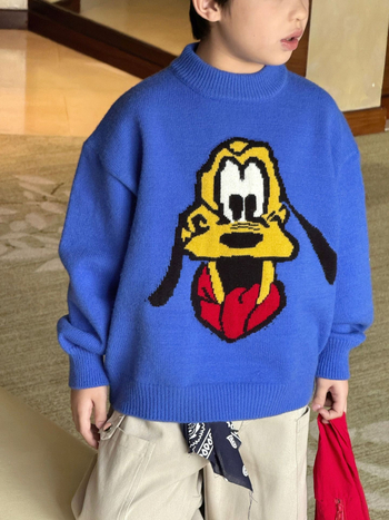 Pulover pentru copii cu model de câine desen animat, fibră acrilică, mâneci lungi, guler rotund, pentru copii 3–8 ani, iarnă-toamnă primăvară