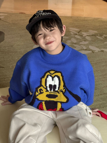 Pulover pentru copii cu model de câine desen animat, fibră acrilică, mâneci lungi, guler rotund, pentru copii 3–8 ani, iarnă-toamnă primăvară