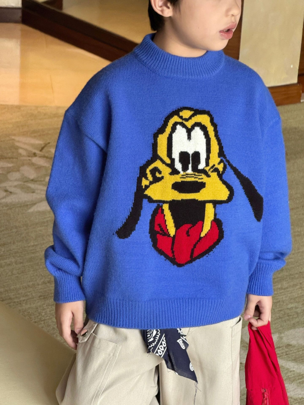 Pulover pentru copii cu model de câine desen animat, fibră acrilică, mâneci lungi, guler rotund, pentru copii 3–8 ani, iarnă-toamnă primăvară