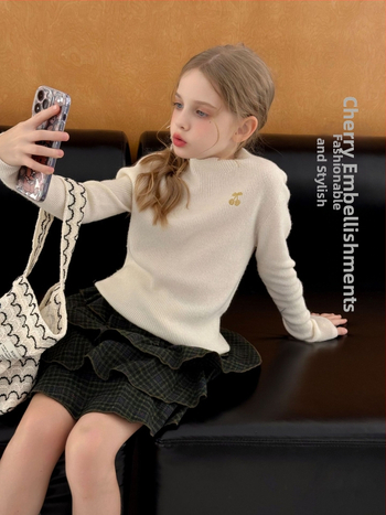 Pulover pentru copii din lână 100% - guler rotund, mâneci lungi, culoare solidă