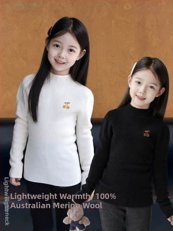 Pulover pentru copii din lână 100% - guler rotund, mâneci lungi, culoare solidă