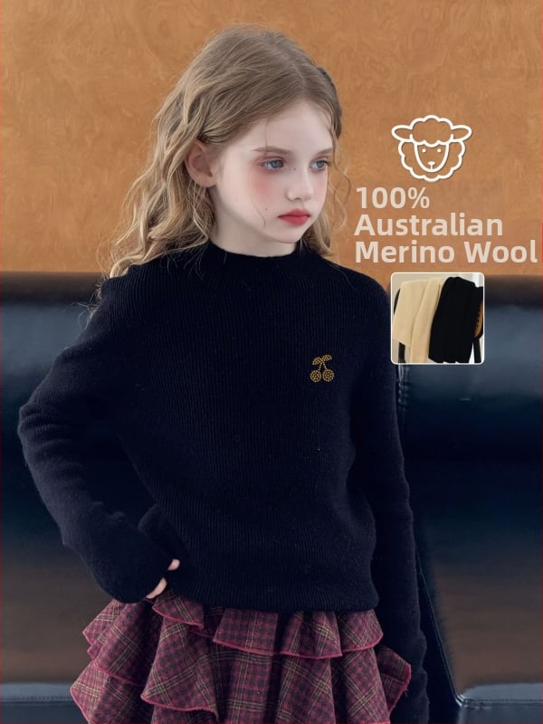 Pulover pentru copii din lână 100% - guler rotund, mâneci lungi, culoare solidă