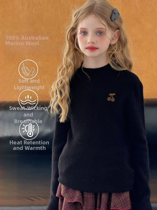 Pulover pentru copii din lână 100% - guler rotund, mâneci lungi, culoare solidă