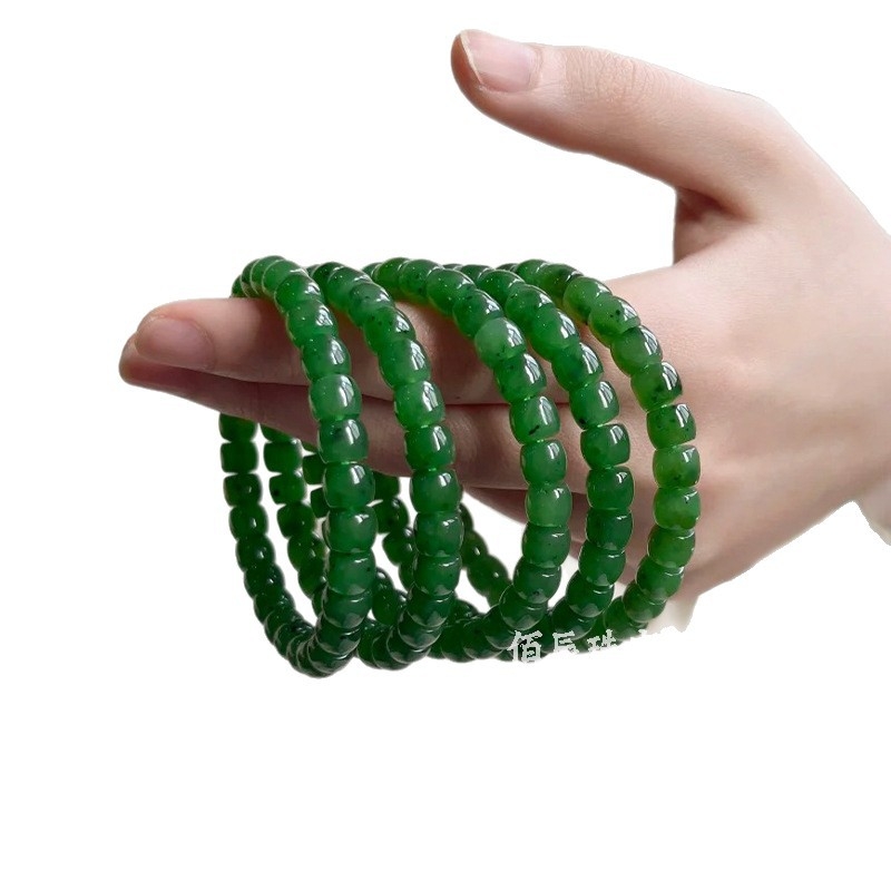 Brățară unisex din Hetian Jasper, mărgele în stil vechi, 6 mm, 33 mărgele, șlefuire și lustruire, design DIY