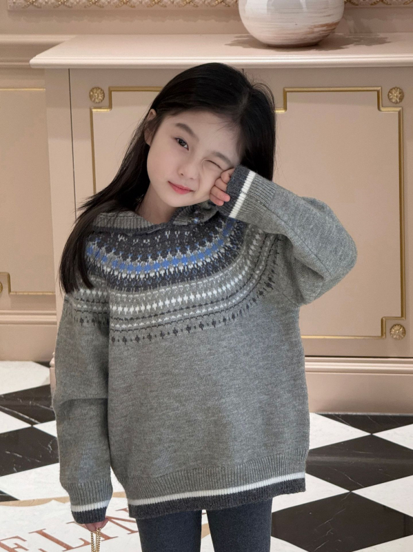 Pulover tricotat cu glugă pentru fete, model abstract, țesut tricotat, 50% bumbac, iarnă 2025, potrivit pentru fetițe de peste 8 ani (peste 140 cm)