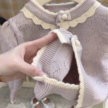 Lányoknak szóló kötött kardigán, hosszú ujjú, egysoros gombolás, 42% akril, puha tapintású, koreai stílus, ősz 2024