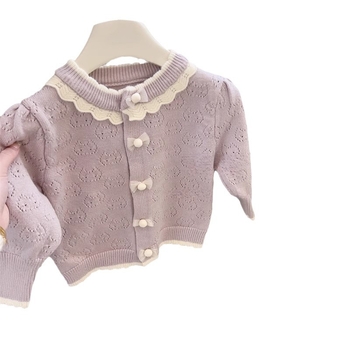 Lányoknak szóló kötött kardigán, hosszú ujjú, egysoros gombolás, 42% akril, puha tapintású, koreai stílus, ősz 2024