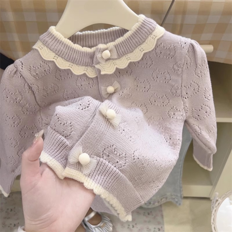 Lányoknak szóló kötött kardigán, hosszú ujjú, egysoros gombolás, 42% akril, puha tapintású, koreai stílus, ősz 2024