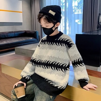 Pulover pentru copii – versiune coreeană, pentru iarnă, gros, tricotat, cu fermoar