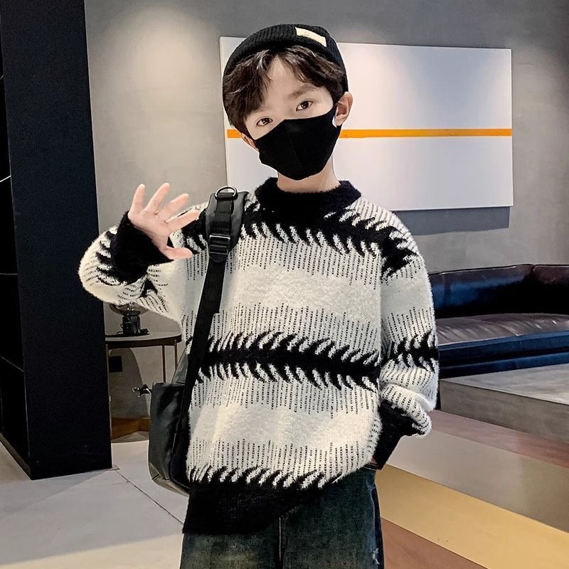 Pulover pentru copii – versiune coreeană, pentru iarnă, gros, tricotat, cu fermoar