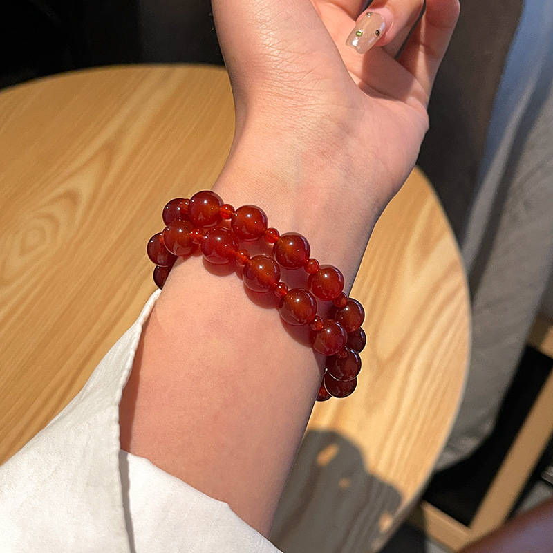 Agát gyöngyös karkötő, két rétegű kivitel, Ruibao, nőknek, geometriai dizájn