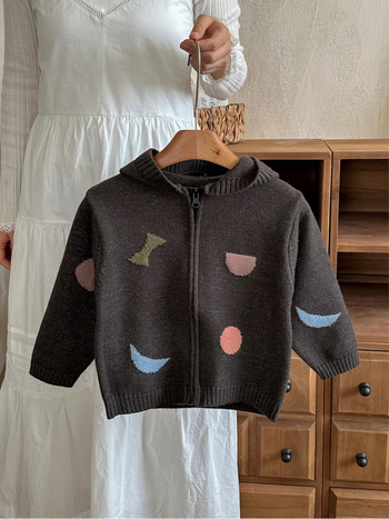 Cardigan cu fermoar și glugă pentru copii, stil coreean, unisex, material Andy velvet, 51% acrilic, pentru vârsta 3–8 ani, potrivit pentru toamnă, iarnă și primăvară