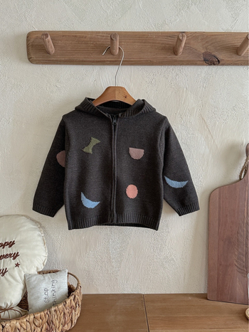 Cardigan cu fermoar și glugă pentru copii, stil coreean, unisex, material Andy velvet, 51% acrilic, pentru vârsta 3–8 ani, potrivit pentru toamnă, iarnă și primăvară