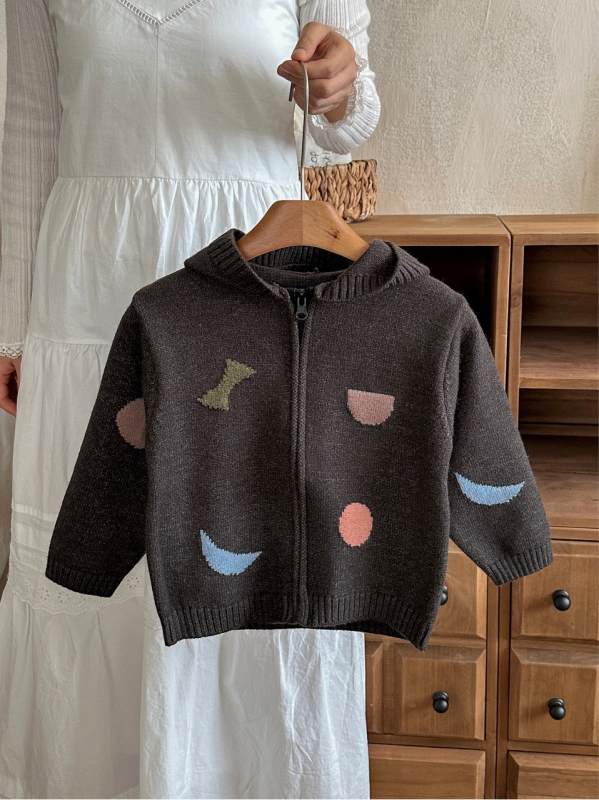 Cardigan cu fermoar și glugă pentru copii, stil coreean, unisex, material Andy velvet, 51% acrilic, pentru vârsta 3–8 ani, potrivit pentru toamnă, iarnă și primăvară