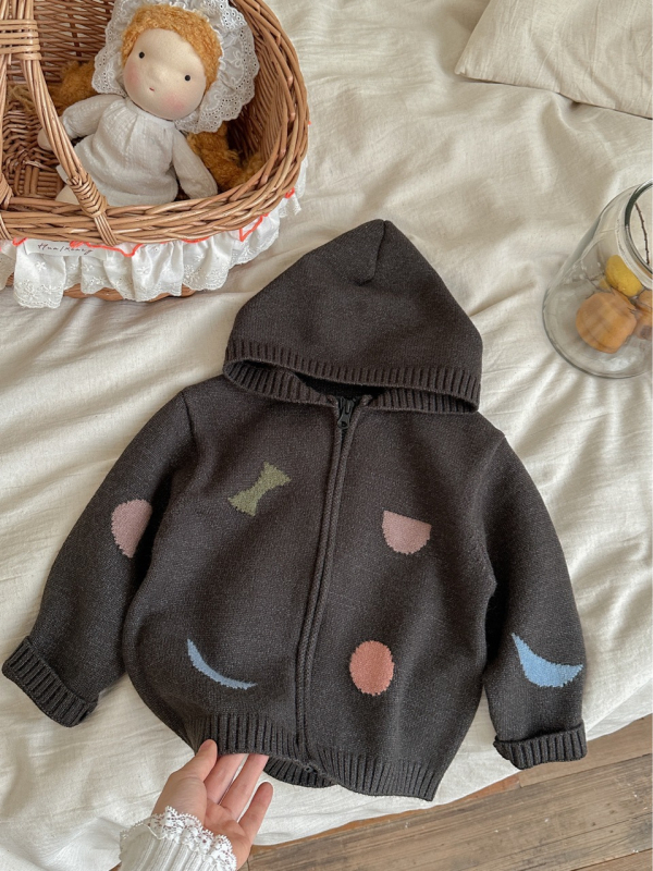 Cardigan cu fermoar și glugă pentru copii, stil coreean, unisex, material Andy velvet, 51% acrilic, pentru vârsta 3–8 ani, potrivit pentru toamnă, iarnă și primăvară