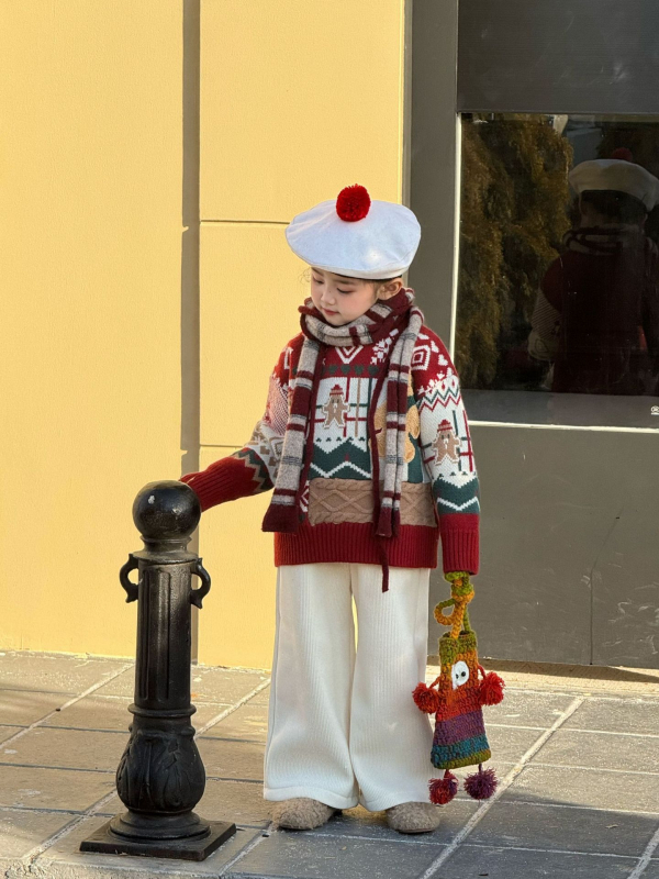 Dječji zimski pulover za djevojčice, korejski stil, božićni motiv s simpatičnim crtanim uzorkom, okrugli izrez
