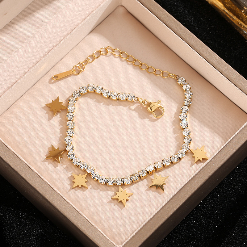 Geometriai titánacél karkötő nyolcszögletű csillag medál, női ékszer, elektroplatált bevonattal