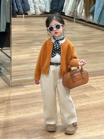 Σετ πλεκτών ρούχων για κορίτσια: Korean στυλ, ζακέτα με φερμουάρ και παντελόνια με φλίς εσωτερική επένδυση για φθινόπωρο