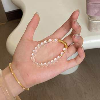 Brățară unisex lucrată manual, cu mărgele geometrice transparente, materiale mixte, bijuterie de mână, stil fashion OL, lansare vară 2025