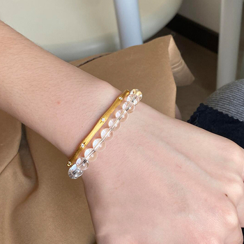 Brățară unisex lucrată manual, cu mărgele geometrice transparente, materiale mixte, bijuterie de mână, stil fashion OL, lansare vară 2025