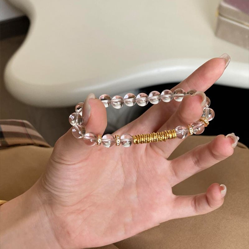 Brățară unisex lucrată manual, cu mărgele geometrice transparente, materiale mixte, bijuterie de mână, stil fashion OL, lansare vară 2025