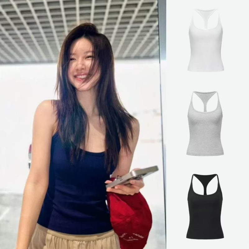 I-formájú top a melltartó fedéséért, pamut-elasztán keverék, mikroelasztikus, nem levehető vállpántok, normál hossz