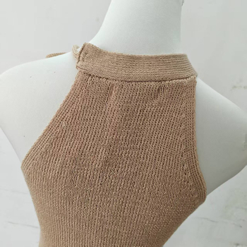 Top camisole cu gât halter, tricotat, fără mâneci, croială slim (Material: fibră acrilică; Lungime: 50–65 cm; Primăvara 2025; Stil urban)