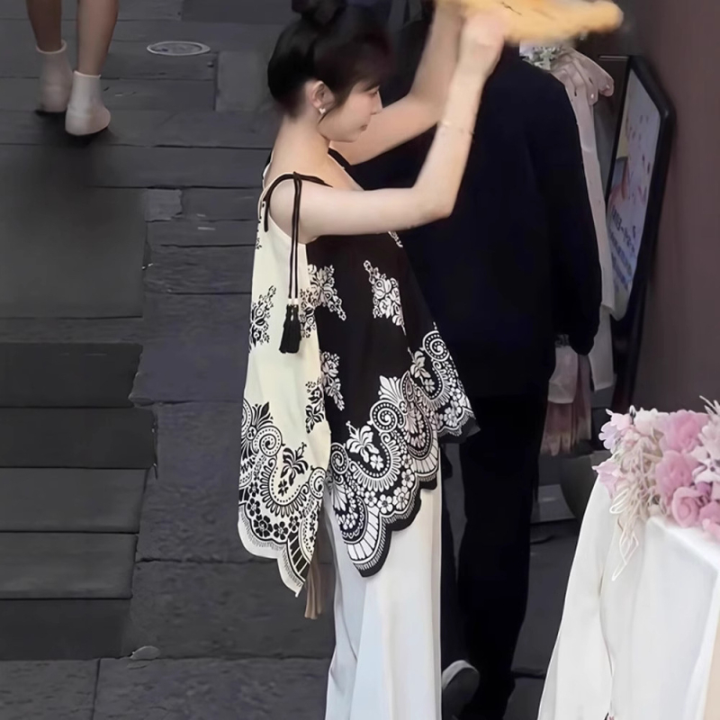 Top Geometric Jacquard, Stil Sling, Croială Lejeră, Lungime Obișnuită 50–65 cm, 90–95% Poliester