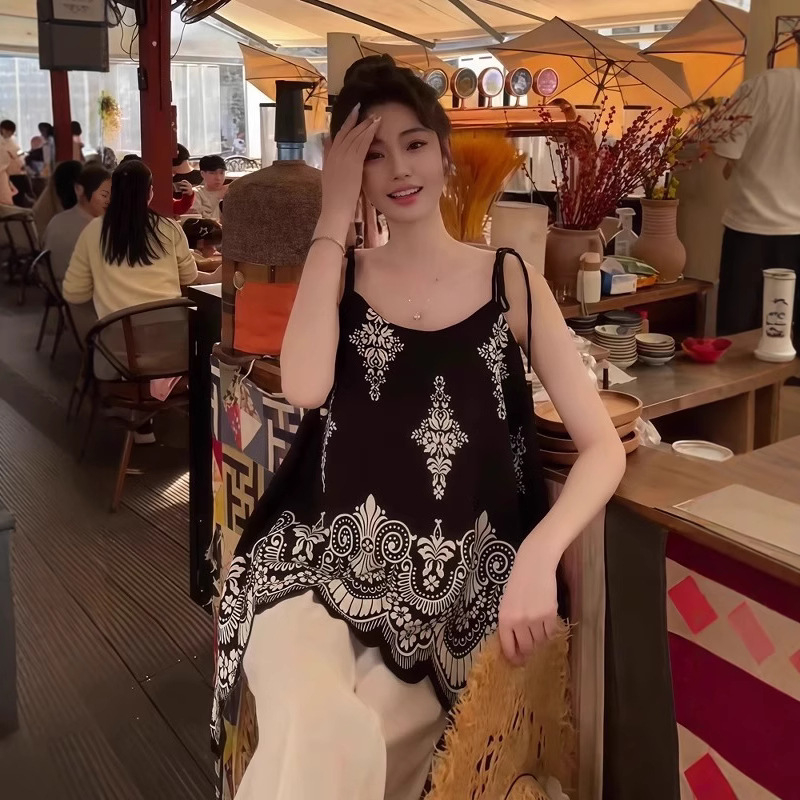 Top Geometric Jacquard, Stil Sling, Croială Lejeră, Lungime Obișnuită 50–65 cm, 90–95% Poliester